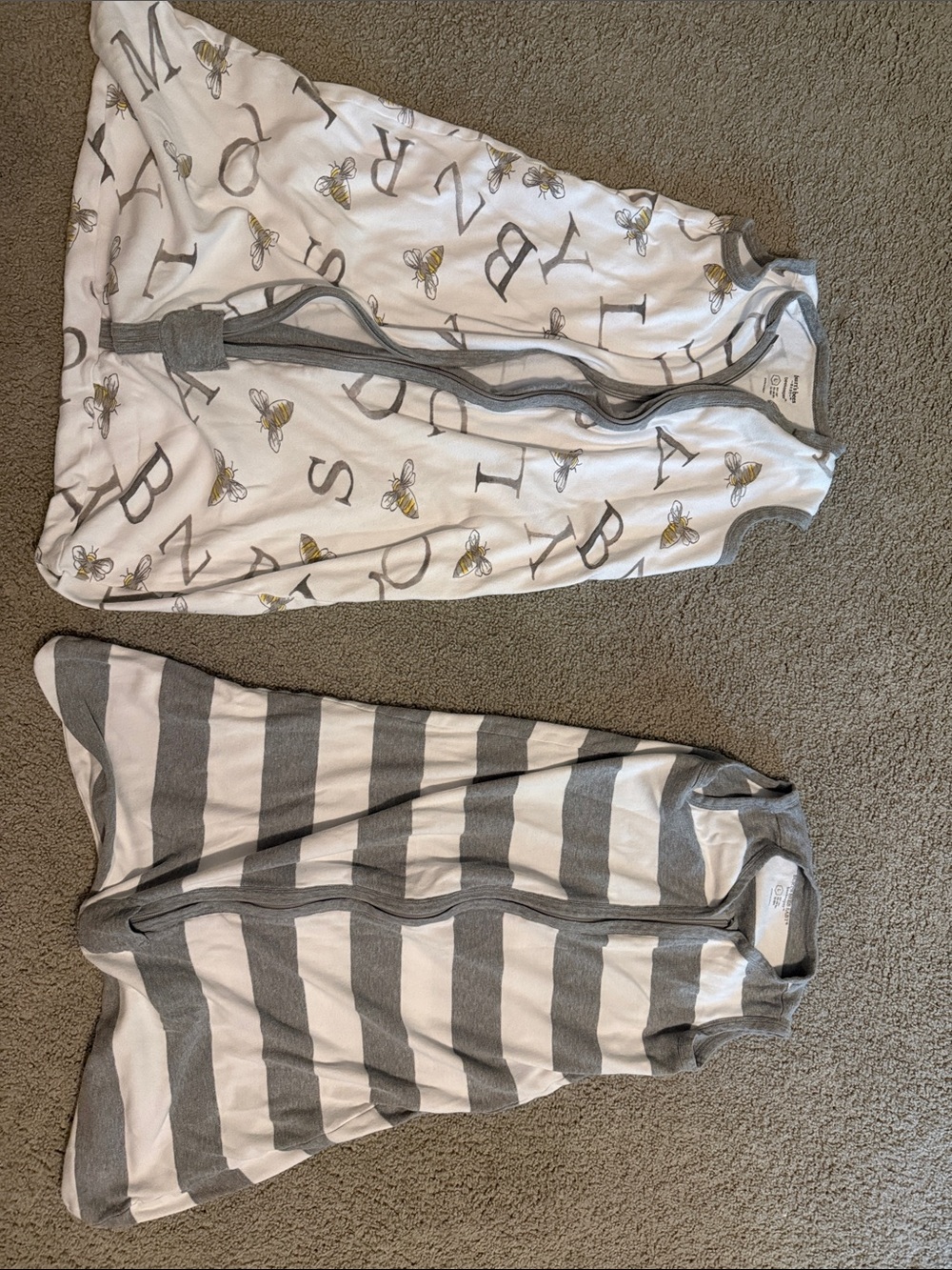 Burt's Bees Baby Gray and White Striped Sleeveless Sleep Sack (two)